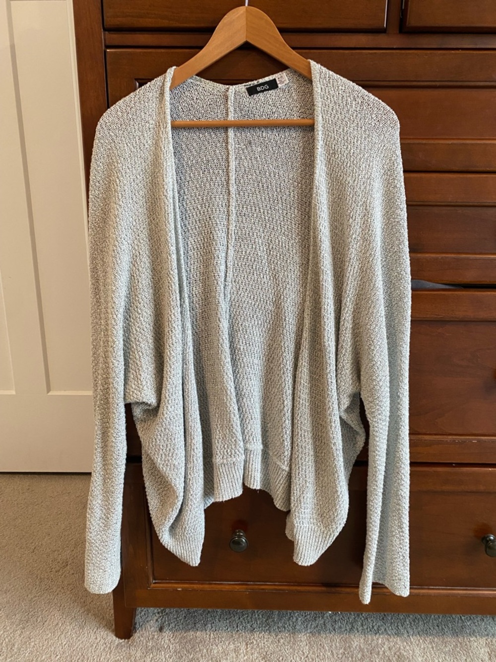 BDG Light Gray Open Drape Knit Cardigan